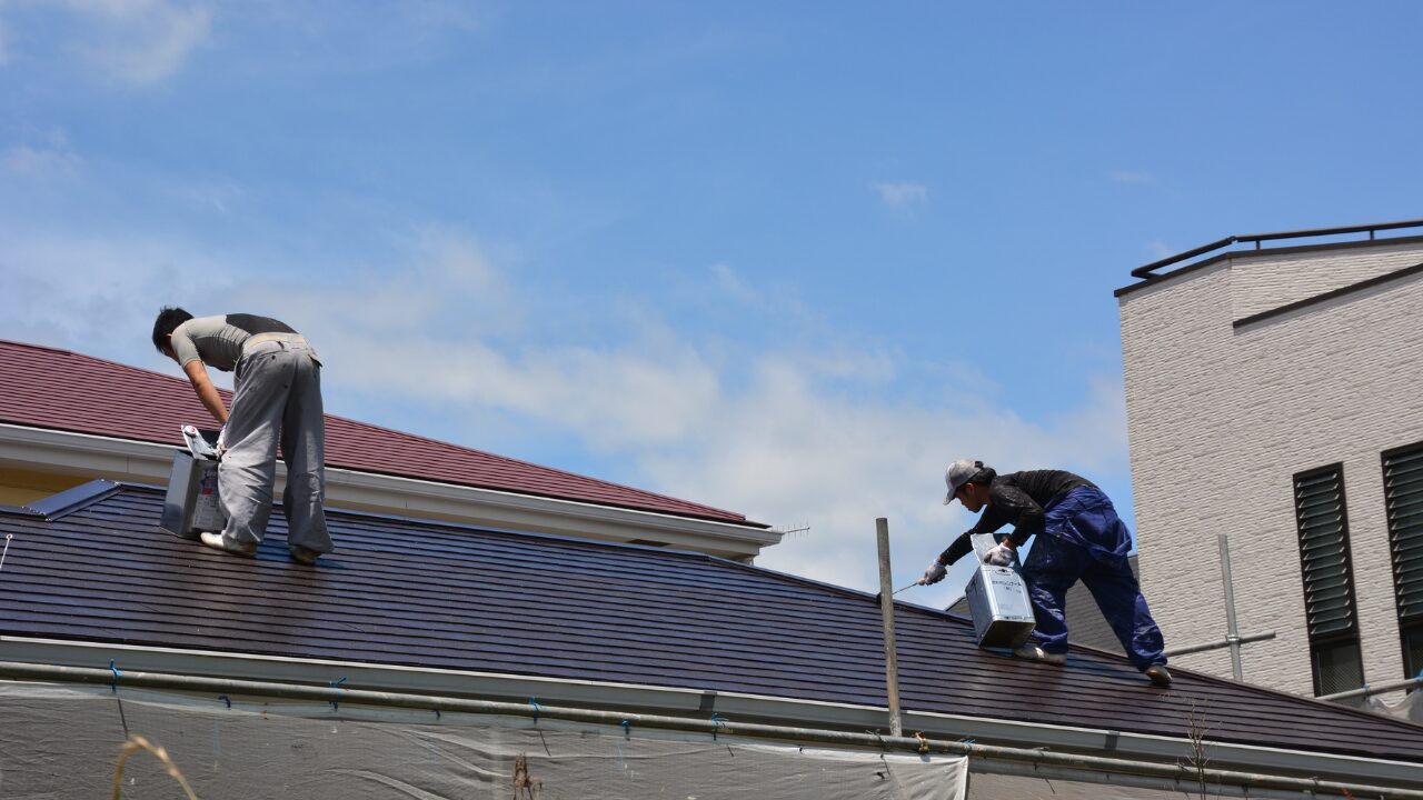 Roof and exterior wall painting during renovation